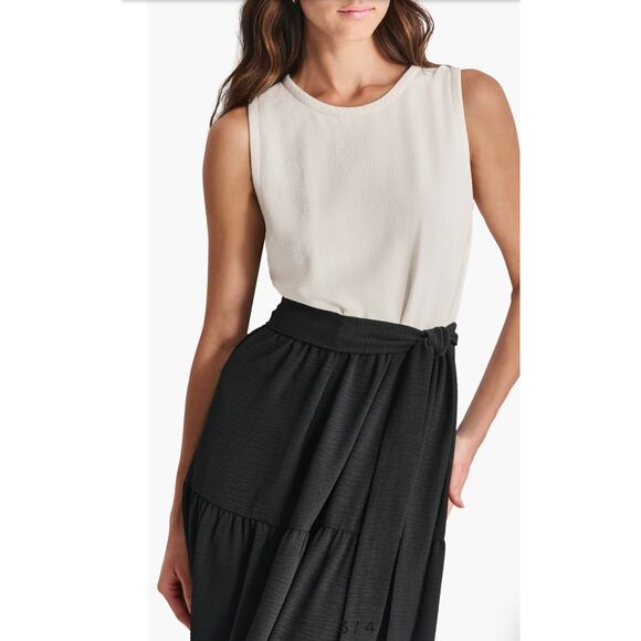 DKNY Colorblock Tiered Midi Dress In Eggshell/black NWOT Size 2 - Picture 1 of 8